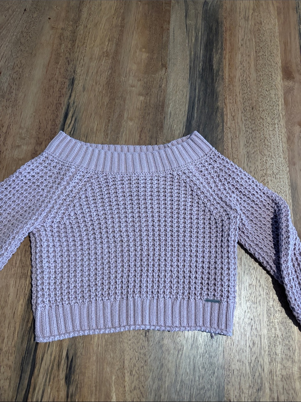 Abercrombie & Fitch Blush Pink Off-the-Shoulder Waffle Knit Sweater